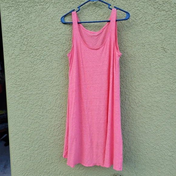 eileen fisher pink dress Eileen Fisher Size M Organic Linen Shift Pink Cami Dress Pocket Straps MIDI NWT